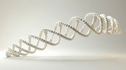 A white  DNA double helix structure elegantly twisted on a clean white background, symbolizing genetics and molecular science