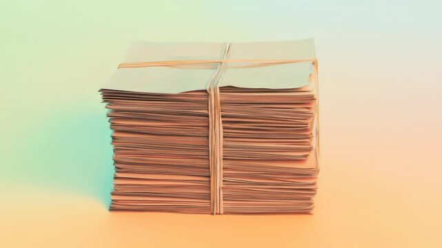 Stack of documents tied with rubber bands, office paperwork