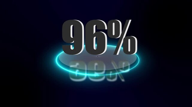 Abstract 96% percent text neon animation.Online shopping, discount and sale concept with digital glowing 96 icon on dark background.