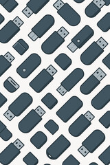 Seamless USB Flash Drive Pattern Vector. Hand Drawn Memory Stick, Thumb Drive, Data Storage Device, Repeating Technology Background. Digital Storage Icon Illustration for Tech Design, IT, Gadgets