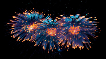 Fireworks exploding in vibrant colors against a black background, creating a festive and dramatic visual display.
