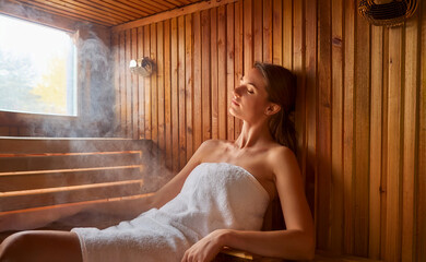  Portrait of a young woman in private sauna