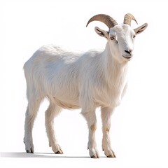 Obraz premium Adorable White Goat. Cute Baby Goat Standing in Pasture Land - Animal Portrait and Farm Life Insight