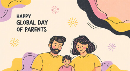 Obraz premium Happy Global day of Parents. An illustration of a man, a woman and their young child smiling together for family celebration.
