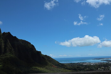 Beautiful mountain and ocean hawaiian landscape