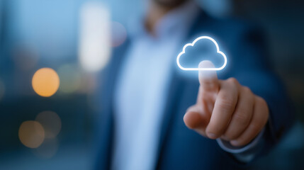 Businessman Engaging with Cloud Computing Technology in Office Setting