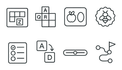 School activities outline icons set &ndash; classroom, education, learning symbols