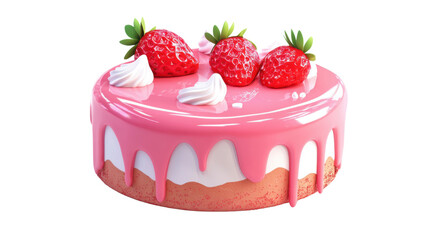 strawberry cake with cream on white background
