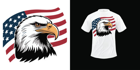 Patriotic USA Bald Eagle T-Shirt Design, American Flag Vector, 4th of July Graphic, Independence Day Illustration	

