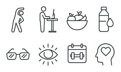 Minimalist workspace outline icons set – linear, office and productivity symbols