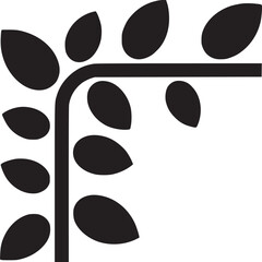 Black corner design with leaves on a white background in a minimalist style graphic illustration