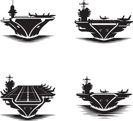 Aircraft Carrier silhouette set vector illustration isolated On Transparent Background