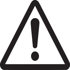 A black outlined triangle containing an exclamation mark on a plain white background illustration