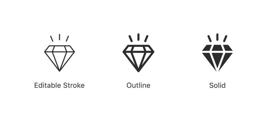 set of minimalist diamond icons, value icon in outline and solid styles, perfect for symbolizing luxury, quality, and premium design elements