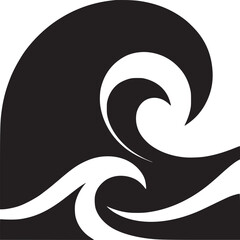 A black and white graphic of stylized waves with a minimalist and modern aesthetic design element