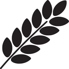 A black and white graphic illustration of a stylized wheat stalk on a white rounded square background