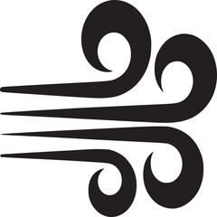 A graphic representation of wind blowing from left to right in black against a white background