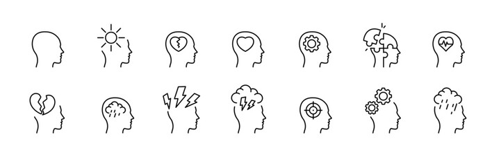 Mental health icons illustrating emotions and cognitive concepts for creative designs