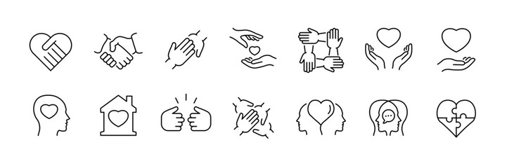 Minimalist love and care icons for mental health and support design
