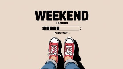 Weekend Loading Concept with Progress Bar and Red Sneakers