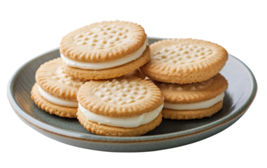 Humorous closeup of cookies filled with toothpaste on a white plate creating a funny food prank concept isolated on transparent background PNG