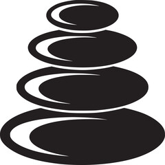 A simple black and white illustration of a stack of zen stones in a balanced arrangement design