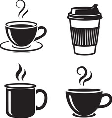 Obraz premium Coffee cup silhouette set vector illustration isolated On Transparent Background