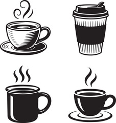 Obraz premium Coffee cup silhouette set vector illustration isolated On Transparent Background