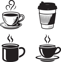 Obraz premium Coffee cup silhouette set vector illustration isolated On Transparent Background