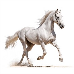 Obraz premium Majestic White Horse Galloping in Nature - Stunning Equine Photography of Graceful Stallion in Motion