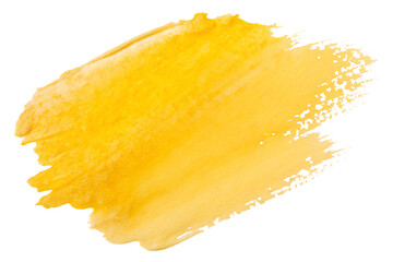 Vibrant yellow paint stroke on transparent background, bold artistic brushstroke, expressive texture, dynamic splash