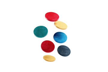Colorful round candies isolated on black background in floating arrangement, cut out