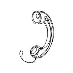 Fototapeta premium Minimalist line drawing of a classic telephone receiver on a plain white background, representing communication concepts suitable for design studios, tech companies, or marketing agencies