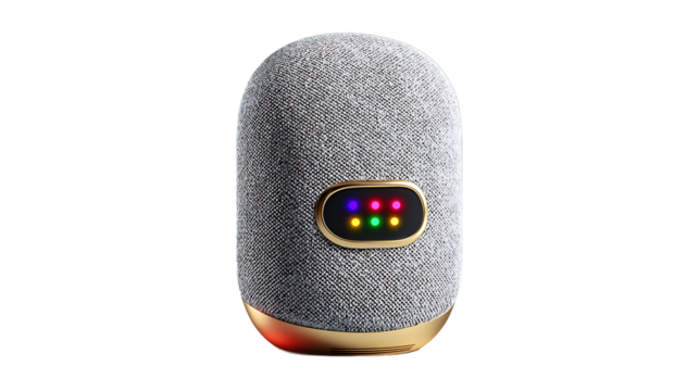 Fabriccovered smart speaker with colorful LED indicator lights