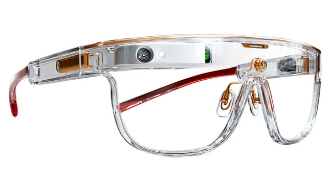 Futuristic augmented reality glasses with camera and transparent frame