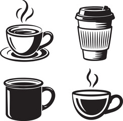 Coffee cup silhouette set vector illustration isolated On Transparent Background