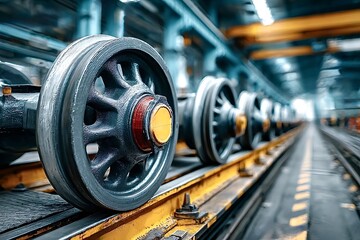 Fototapeta premium Train wheels manufacturing process in a modern industrial factory