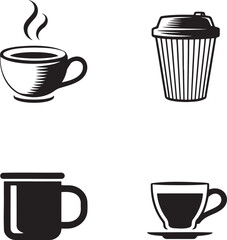 Obraz premium Coffee cup silhouette set vector illustration isolated On Transparent Background