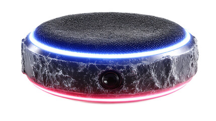 Futuristic Round Speaker with Textured Surface and Glowing Edges