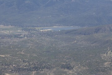 Mountains, valleys, lake, cloud view of Idyllwild from top of Tahquitz peak hike in Idyllwild San Jacinto mountains california