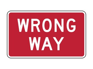 Wrong way red sign icon isolated on a white background. Red and white wrong way road sign post
