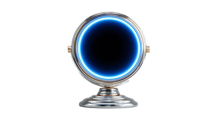 Illuminated Circular Mirror with Chrome Stand and Blue Light