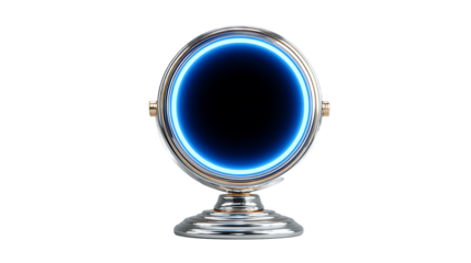 Illuminated Circular Mirror with Chrome Stand and Blue Light