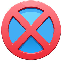 Stylized Blue X Shape with Red Outline and Circular Element