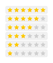 Classic Yellow Star Rating Bars – 1 to 5 Stars UI Icons in Rounded Layout for Reviews, Feedback, Evaluation and Voting in Apps, E-commerce, and Web Interfaces