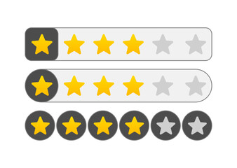 Star Rating UI Icons Set – Flat and Rounded Interface Elements for Feedback, Reviews, Score, Evaluation and Voting Bars (1 to 5 stars)