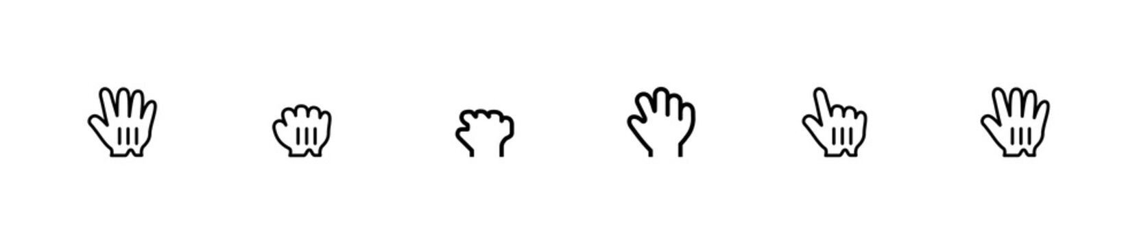 Hand Cursor Icon Set &ndash; Flat Line UI Icons for Click, Drag, Grab, Hold, Hover, and Touch Interaction in Web, App, Game, and Design Interfaces