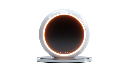 Modern Circular Lamp with Illuminated Ring and Chrome Base