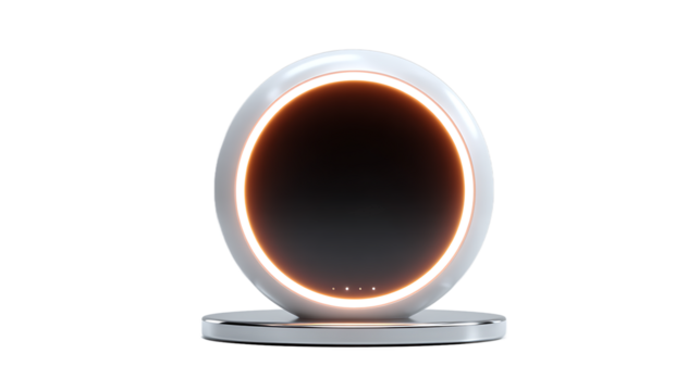 Modern Circular Lamp with Illuminated Ring and Chrome Base