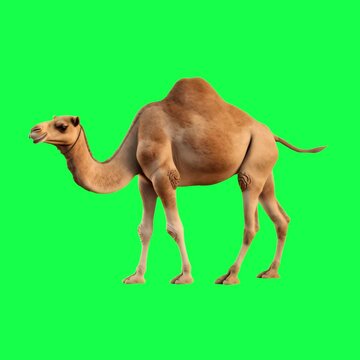 Camel standing animation, transparent 4K video, green screen